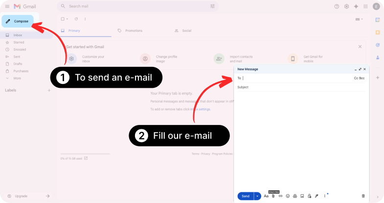 Email interface showing where to compose